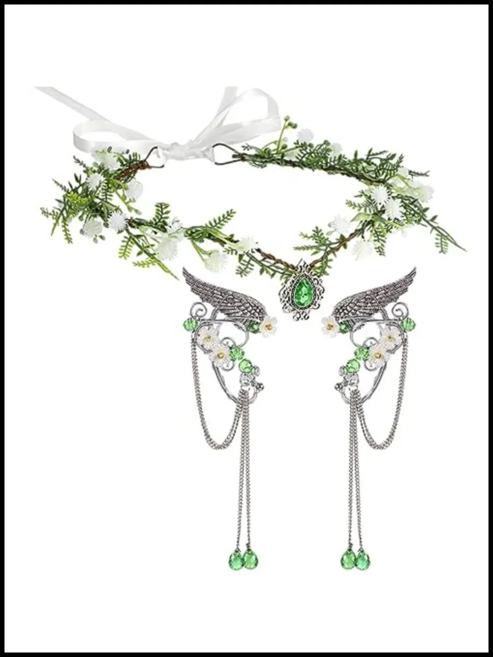 Fairy Costume Accessory Set, Elf Ear Cuffs, Rhinestone Crown, Halloween Cosplay